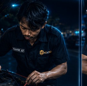 Teknisi MontirQu melakukan jumper aki mobil di lokasi